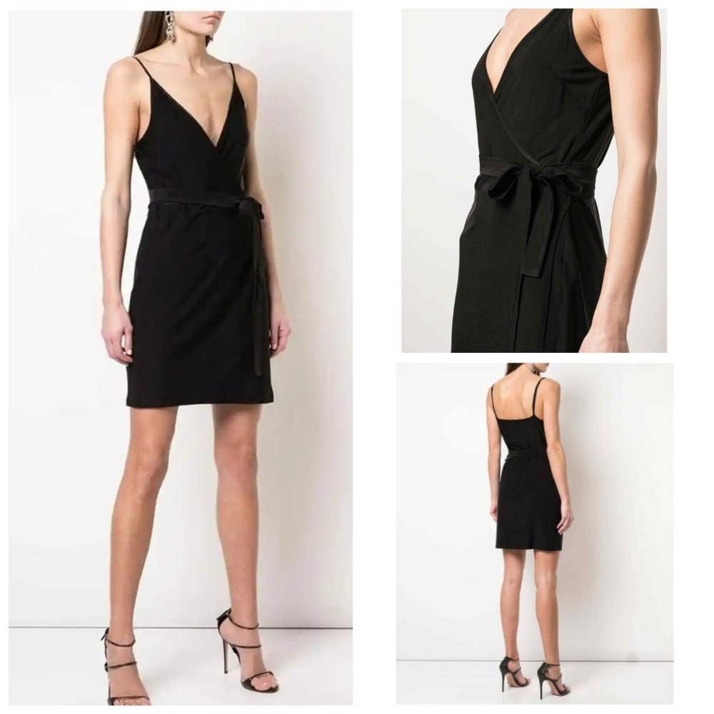 NWT L'AGENCE Black TATE Sleeveless Slinky Stretch Sleeveless Belted Wrap Dress
